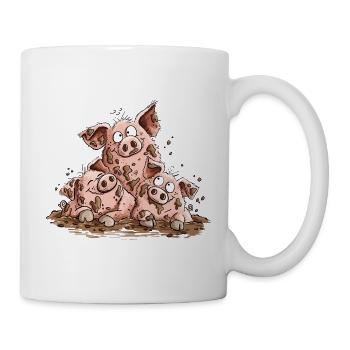 Drei lustige Schweine I Ferkel Bauernhof Humor - Tasse - Weiß - Rechts
