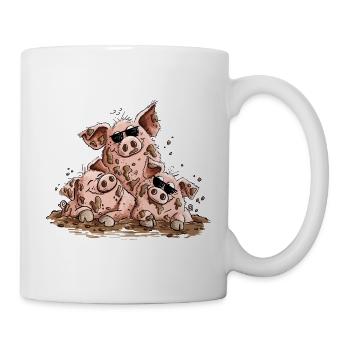 Schweine Sonnenbrille Matsch Schwein Tierhumor - Tasse - Weiß - Rechts