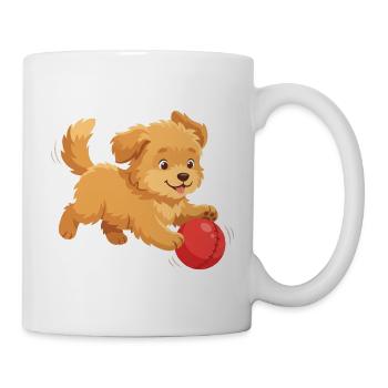 Fröhlicher Hund mit Ball Cartoon - Tasse - Weiß - Rechts