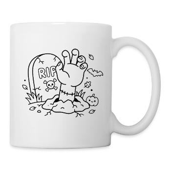 Zombie-Hand-Umrisse, Aus dem Grab von Halloween erwähnend - Tasse - Weiß - Rechts