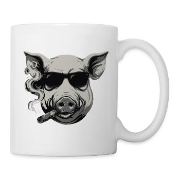 Rauchendes Schwein mit Sonnenbrille - Tasse - Weiß - Rechts