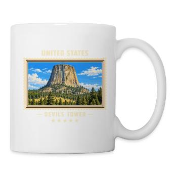 Vereinigte Staaten Devils Tower Vintage Reisemarke - Tasse - Weiß - Rechts