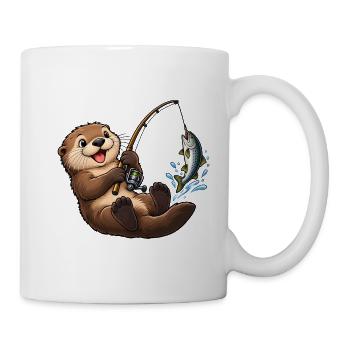 Seeotter beim Angeln – Lustiges Angelmotiv - Tasse - Weiß - Rechts
