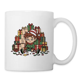 Müder Weihnachtself trinkt Kaffee Weihnachtsgeschenke - Tasse - Weiß - Rechts