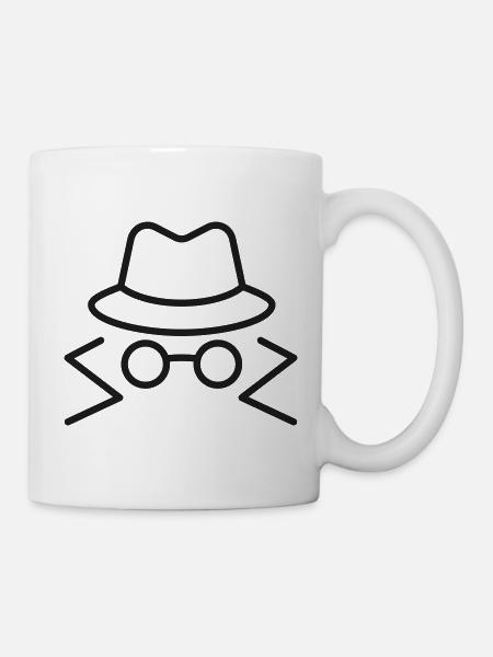 Spionenhut-und-Brillen-Linien-Symbol - Tasse - Weiß