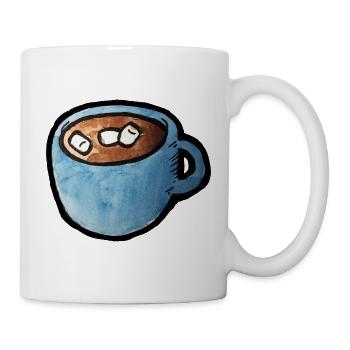 Blauer Aquarell-Tassen-Kakao mit Marshmallows - Tasse - Weiß - Rechts