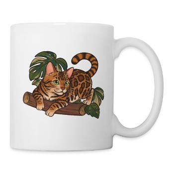 Bengal-Katze auf Baumstamm-Dschungel-Illustration - Tasse - Weiß - Rechts