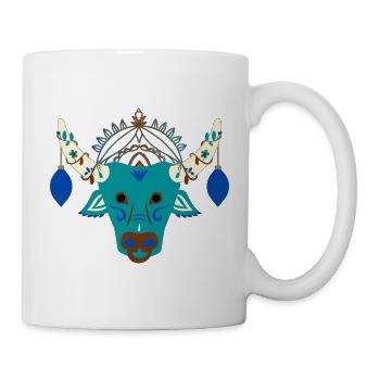Blauer Stier mit festlichem Kopfschmuck - Tasse - Weiß - Rechts