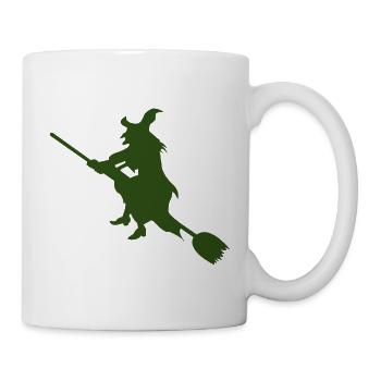 Hexe auf Besen Silhouette - Tasse - Weiß - Rechts
