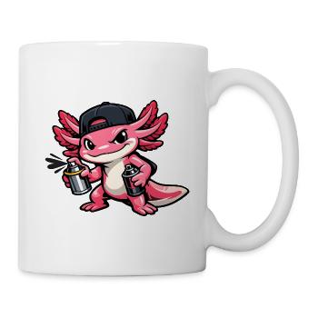 Axolotl beim Graffiti-Sprühen – Sprayer Style - Tasse - Weiß - Rechts