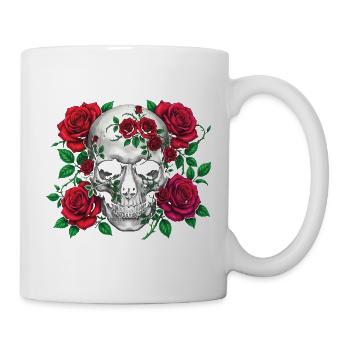 Totenkopf mit Rosen - Tasse - Weiß - Rechts