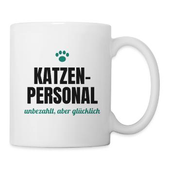 Katzen-Personal – unbezahlt, aber glücklich - Tasse - Weiß - Rechts