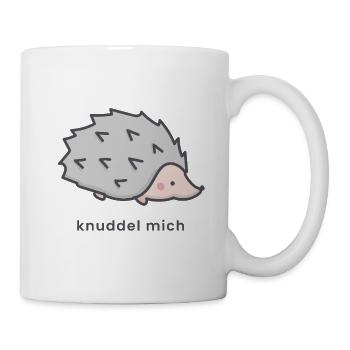 Niedlicher Igel Cartoon mit Spruch Knuddel mich - Tasse - Weiß - Rechts