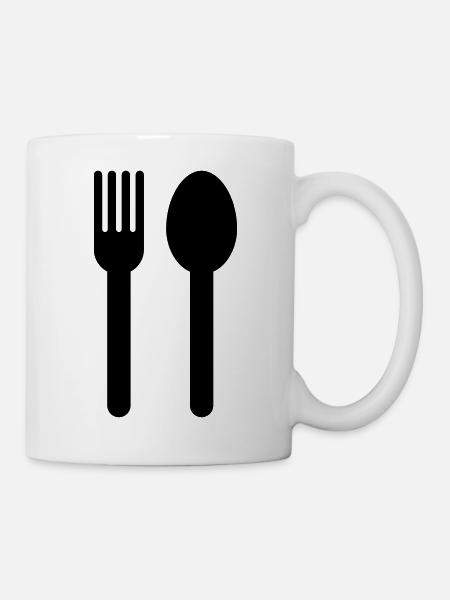 Löffel und Gabel - Tasse - Weiß