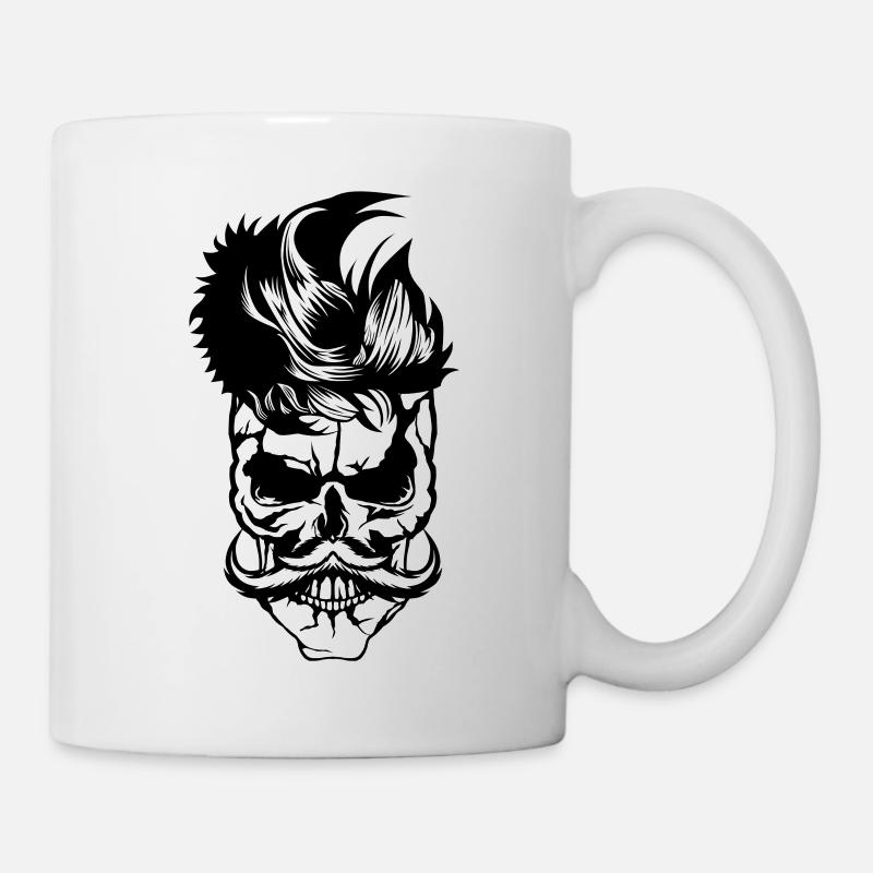 Kopf des Todes Hipster Schädel Kran Schnurrbart Schnurrbart - Tasse - Weiß
