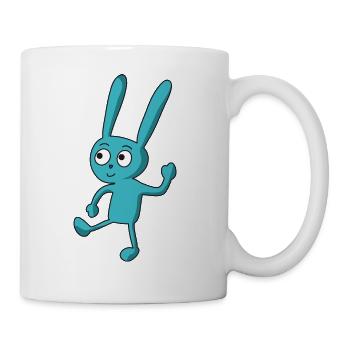 dancing, funny, blue cartoon bunny - Mug - white - Right