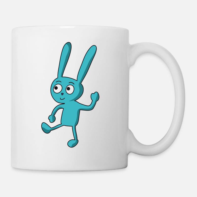 tanzender, lustiger, blauer Comic Hase - Tasse - Weiß