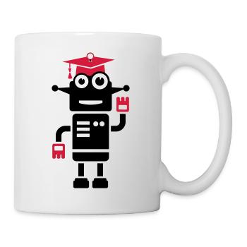 Roboter mit Doktorhut Geschenk zur Promotion - Tasse - Weiß - Rechts