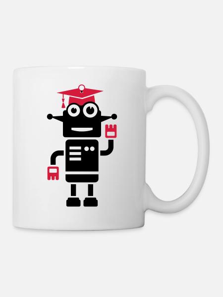 Roboter mit Doktorhut Geschenk zur Promotion - Tasse - Weiß