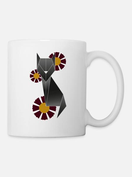 Chat géométrique avec des fleurs - Mug blanc - blanc