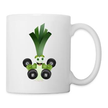 A bar of leeks with dumbbells while exercising - Mug - white - Right