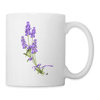 Lavendel Blumen mit einem lila Schleife gebunden - Tasse - Weiß - Rechts