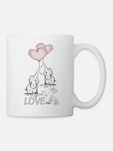 Elefanten mit Herz - Tasse - Weiß