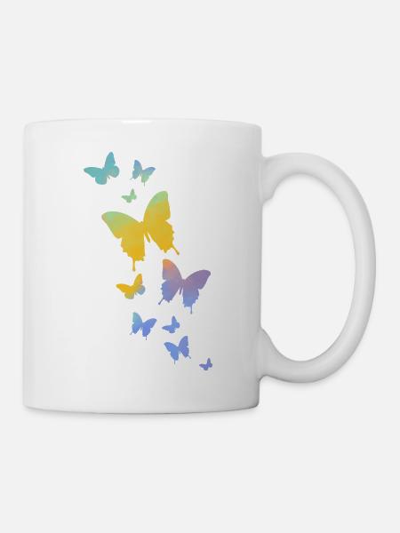 Schmetterling Schmetterling Tier bunt Farbe - Tasse - Weiß