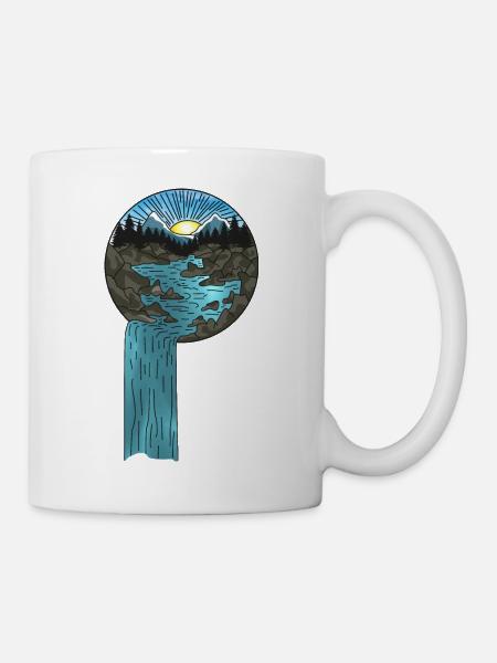 Berge Natur Sonnenuntergang Wasserfall - Tasse - Weiß