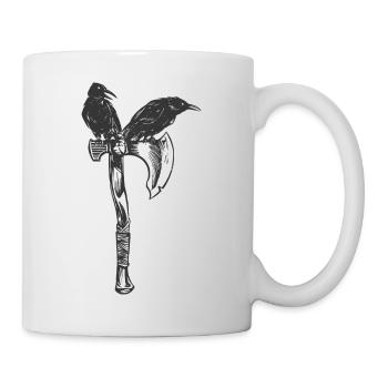 Zwei Krähen auf einer Axt Hugin Munin nordic - Tasse - Weiß - Rechts