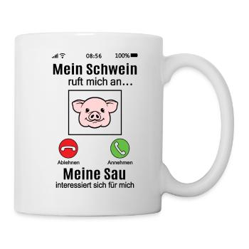 Schwein ruft Schweine lustig Landwirt Bauernhof - Tasse - Weiß - Rechts