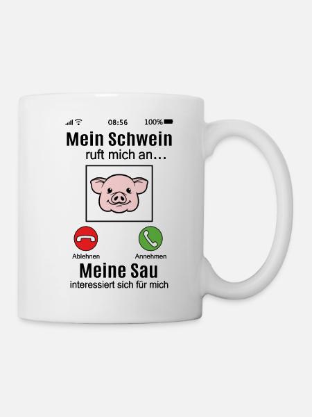 Schwein ruft Schweine lustig Landwirt Bauernhof - Tasse - Weiß