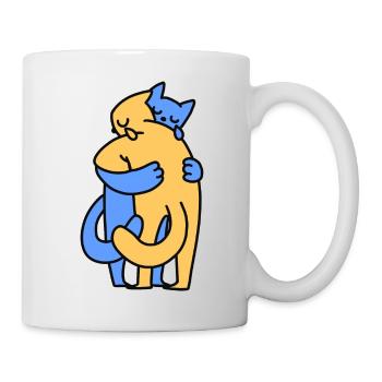 Deux chats qui s’étreignent. Jaune et bleu. - Mug blanc - blanc - Droite