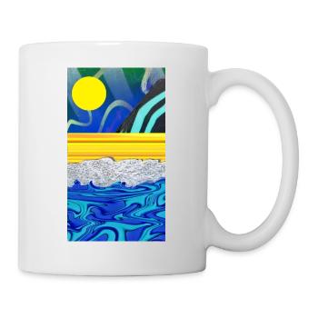 mer, sable, ciel, paysage de graffitis solaires - Mug blanc - blanc - Droite