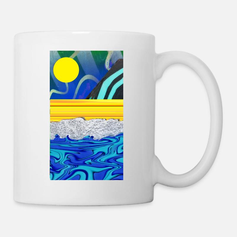 Meer, Sand, Himmel, Sonne Graffiti Landschaft - Tasse - Weiß