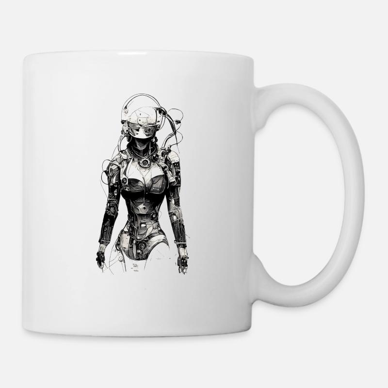 dessin technique cyborg - Mug blanc - blanc