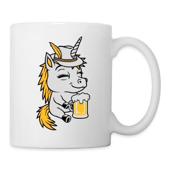 Bier trinkendes sitzendes Einhorn - Tasse - Weiß - Rechts