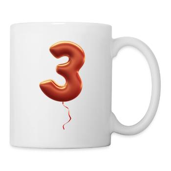 Die Zahl 3 als schöner 3D-Ballon in violett mit ro - Tasse - Weiß - Rechts