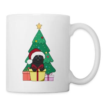 Chat devant le sapin de Noël avec chapeau de Noël Merry - Mug blanc - blanc - Droite
