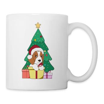 Beagle vor Weihnachtsbaum Weihnachtsmütze - Tasse - Weiß - Rechts