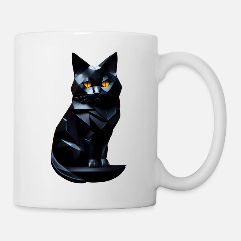 Black cat origami front - Mug - white