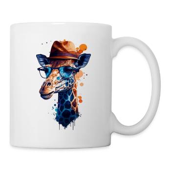 Colorful vector giraffe wears glasses and hat - Mug - white - Right