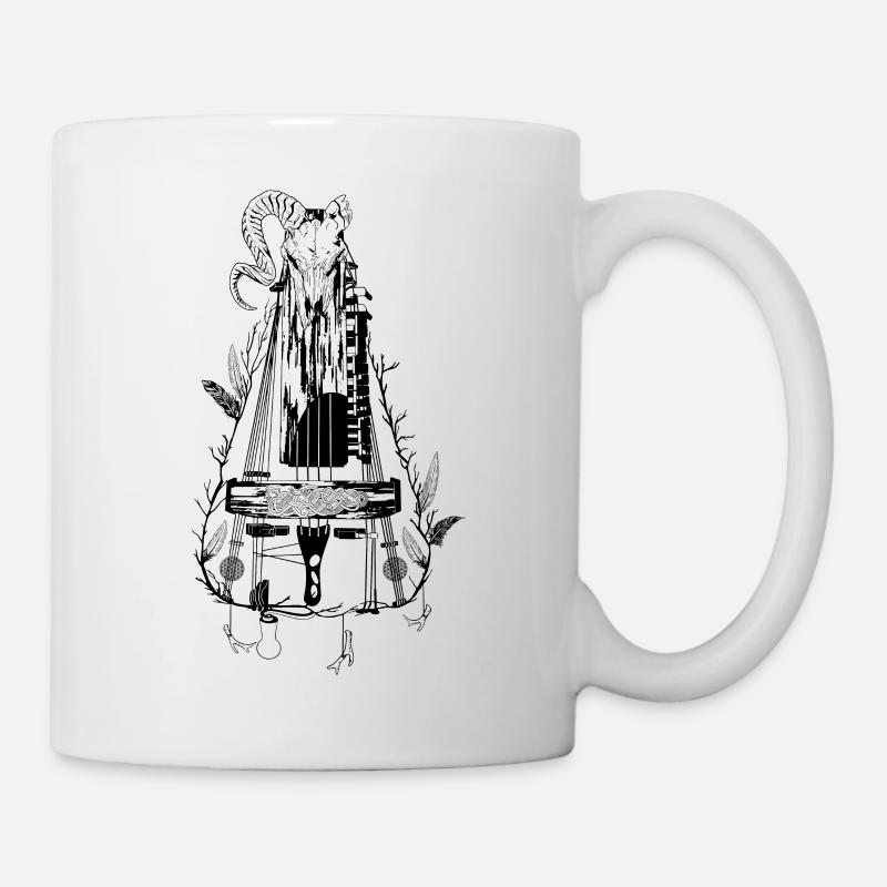 Drehleier Wikingerthema mit Widderkopf - Tasse - Weiß
