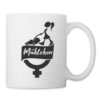 Rasenmähende Frau im Garten - Tasse - Weiß - Rechts