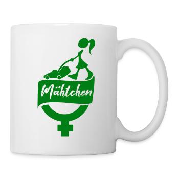Mähtchen Frau beim Rasenmähen - Tasse - Weiß - Rechts