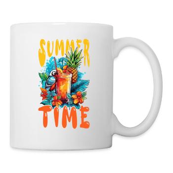 Sommer Cocktail Ananas Ara Papagei Blumen Urlaub - Tasse - Weiß - Rechts