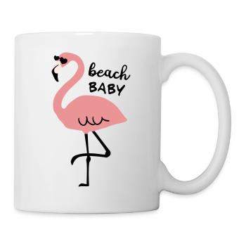 Flamingo mit Sonnenbrille und Spruch beach Baby - Tasse - Weiß - Rechts