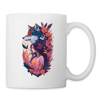 shewolfdaughter Wolf Wölfe Frau Blumen - Tasse - Weiß - Rechts