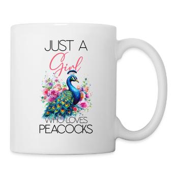 Pfau Blumen Pfauenfeder Exotisch Farbenfroh Bunt - Tasse - Weiß - Rechts