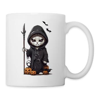 Niedliches Sensenmann Katzen Halloween Design - Tasse - Weiß - Rechts